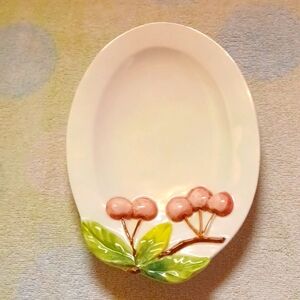 Nove Crown Italy Fine Porcelain Serving Dish With Cherries Decor